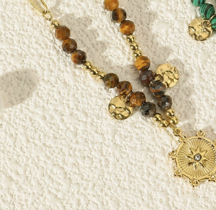 Natural Stone &amp; Hammered Tassel Necklace