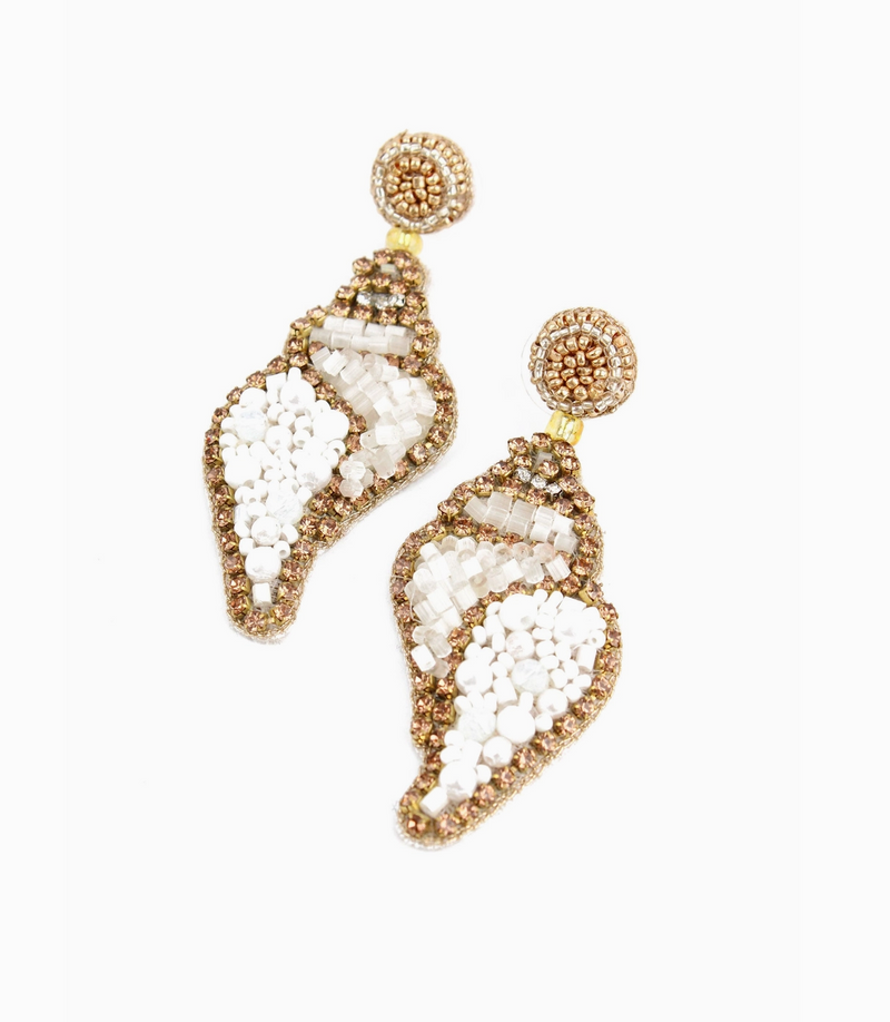 White Pearl Gold Shell Earrings