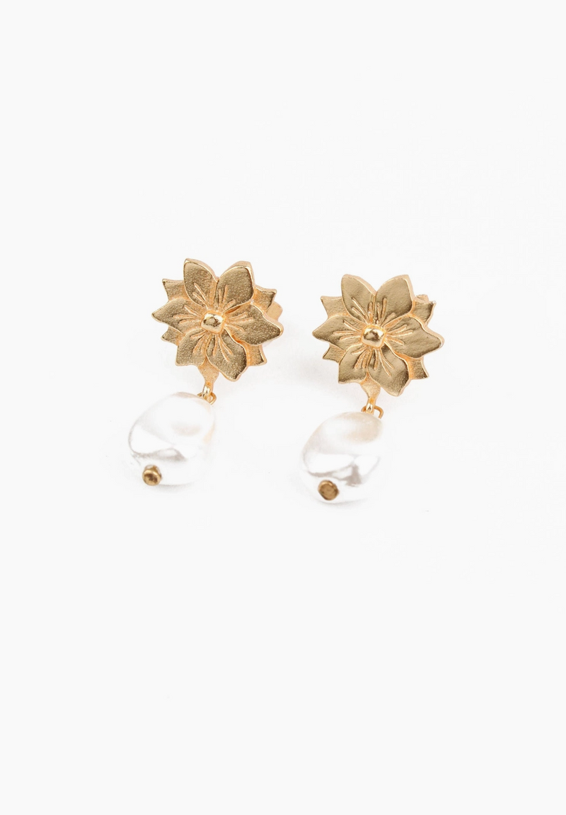 Flower Pearl Drop Earrings