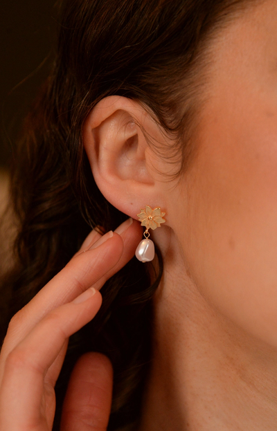 Flower Pearl Drop Earrings