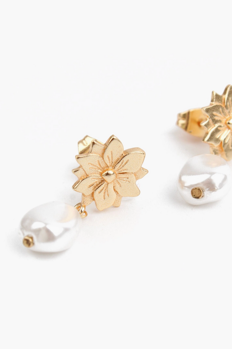 Flower Pearl Drop Earrings