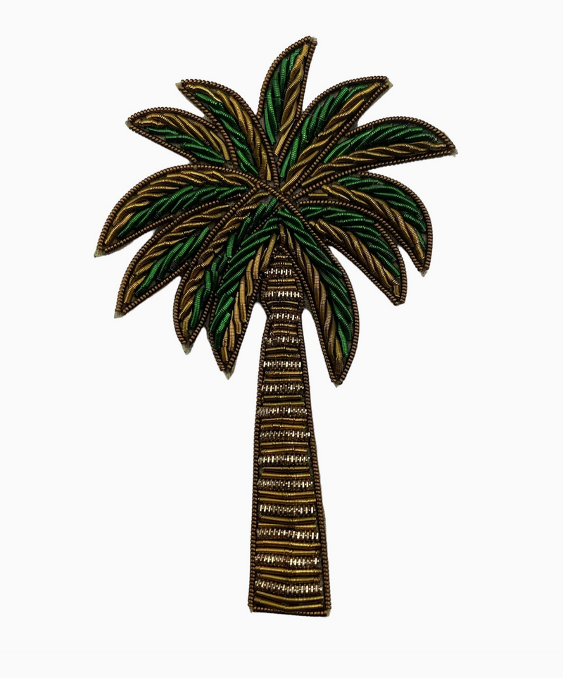 Green Embroidered Palm Tree Brooch