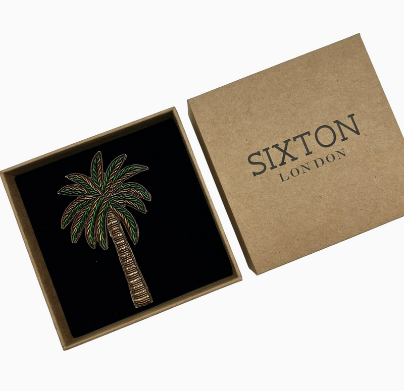 Green Embroidered Palm Tree Brooch
