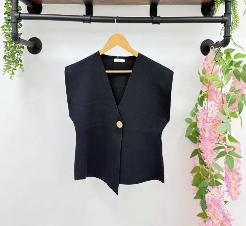 Sanvi Sleeveless Gold Button Knit Top