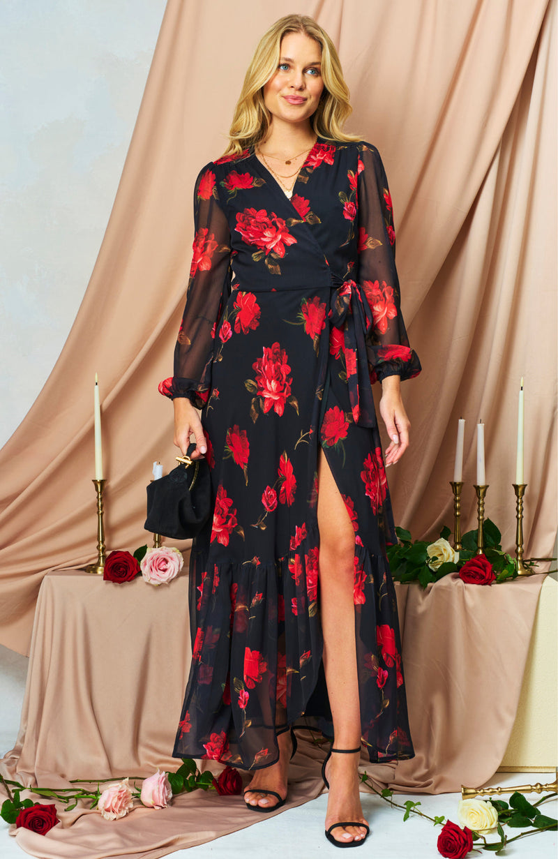 Camilla Blouson Sleeve Maxi Wrap Dress