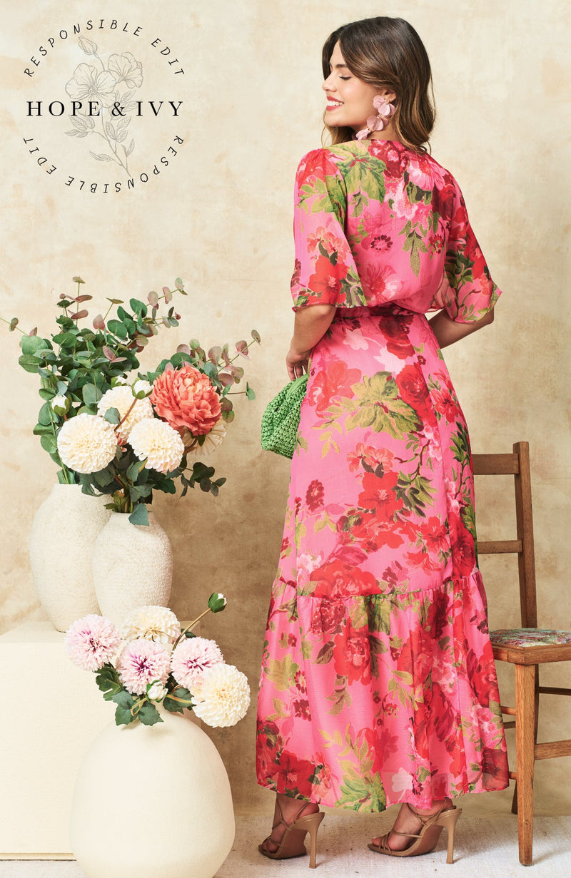 Roxanne Flutter Sleeve Maxi Wrap Dress