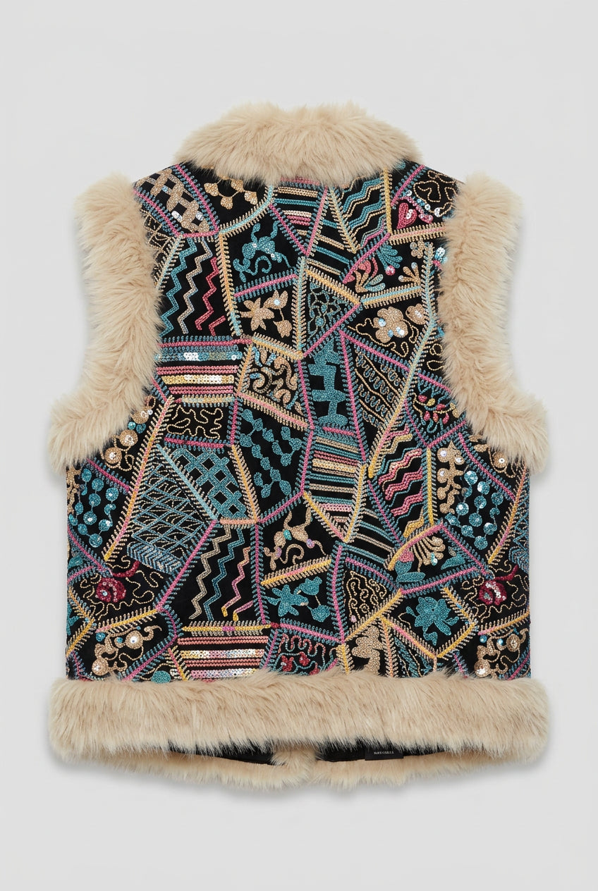 Annette Embroidered Faux Fur Trim Jacket