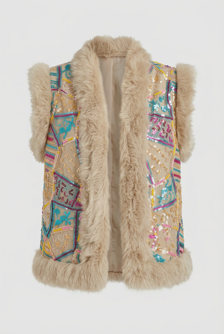 Annette Embroidered Faux Fur Trim Jacket
