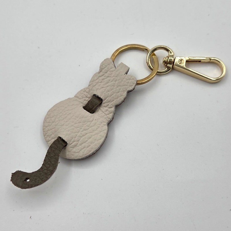 Two Tone Leather Cat Keyring