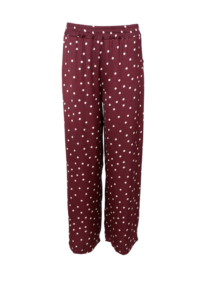 Valery Polka Dot Satin Trousers in Plum