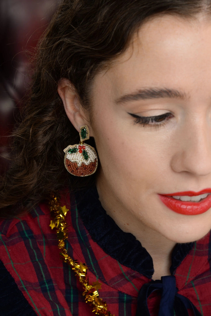 Xmas Pudding Beaded Earrings