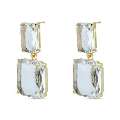 Twin Gem Earrings in Gold & Clear Crystal