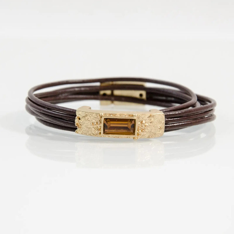 Wraparound Leather Bracelet with Amber Gemstone