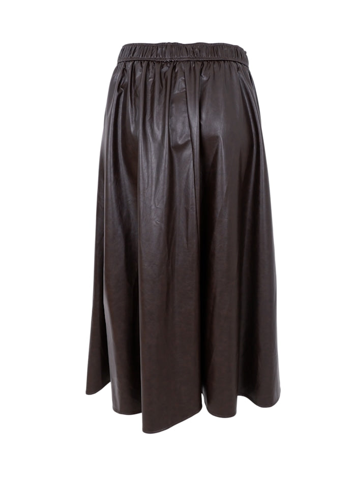 Juliet Vegan Leather Midi Skirt in Coffee Brown