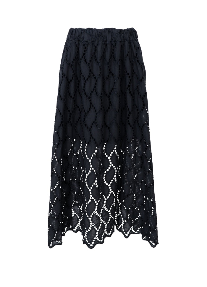 Freya Broderie Midi Skirt in Black
