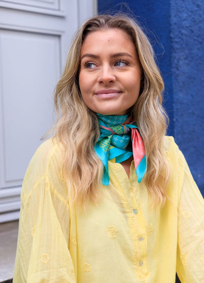 Romina Square Neck Scarf in Green Multi