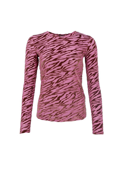 Zenia Zebra Flocked Mesh Top in Berry Rose