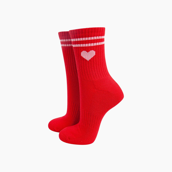 Love Heart Combed Cotton Sports Socks in Red: UK 3-7 | EU 36-40 | US 5-9