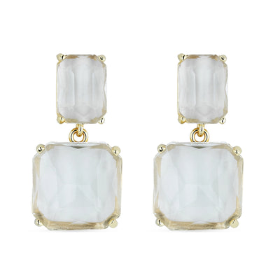 Twin Gem Earrings in Gold & Clear Crystal
