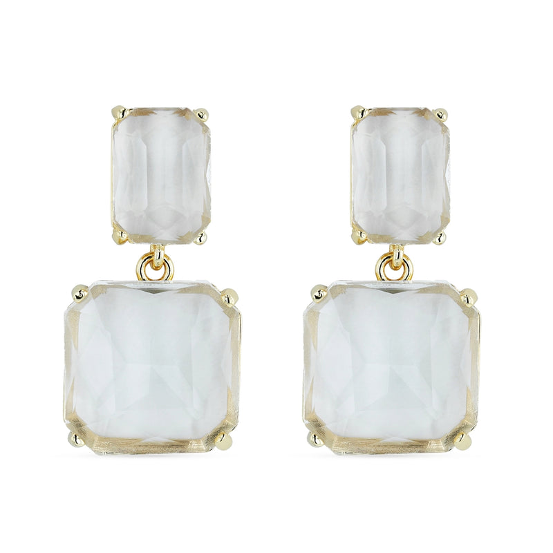 Twin Gem Earrings in Gold & Clear Crystal