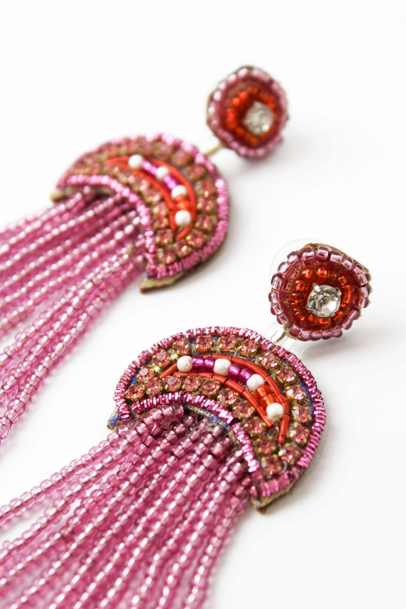 Jellyfish Drop Beaded Earrings in Pink
