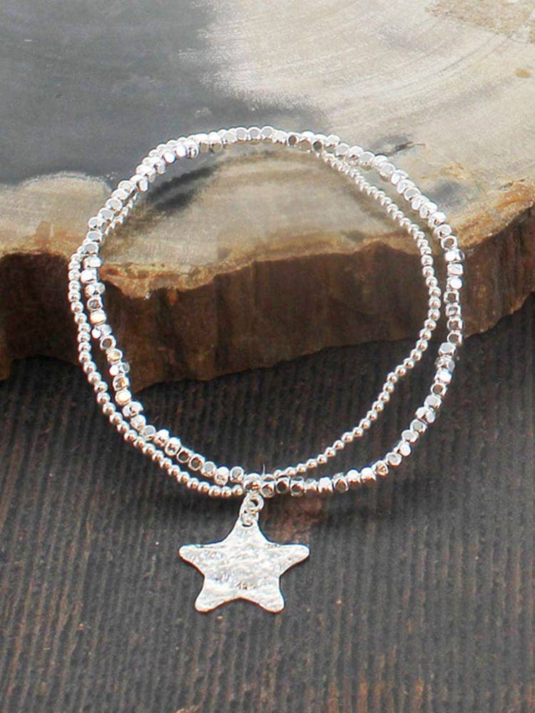 Two-Strand Elasticated Bracelet with Star Charm [Silver-Plate]