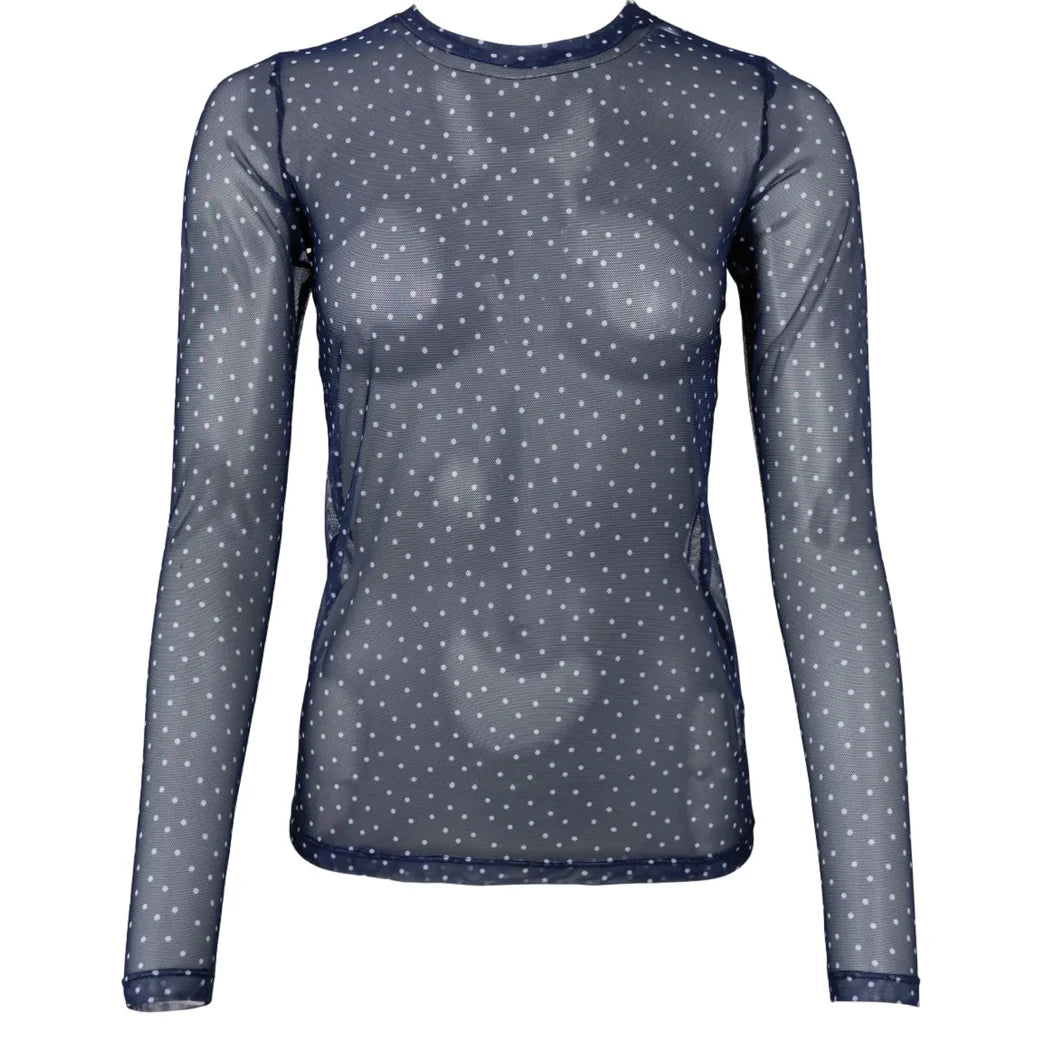 Anne Mesh Blouse Navy Dot