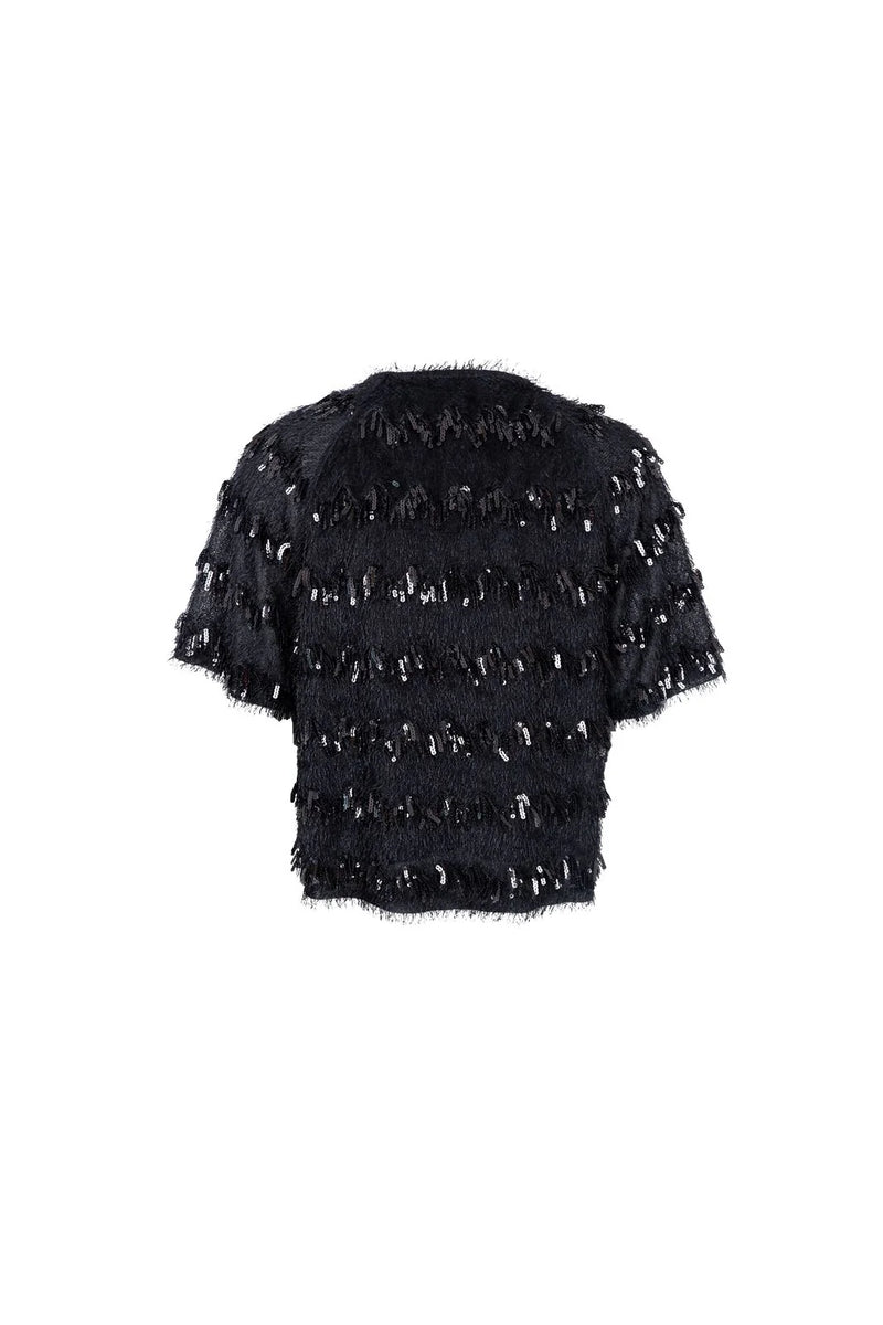 Fitz Sequin Fringe Top in Black
