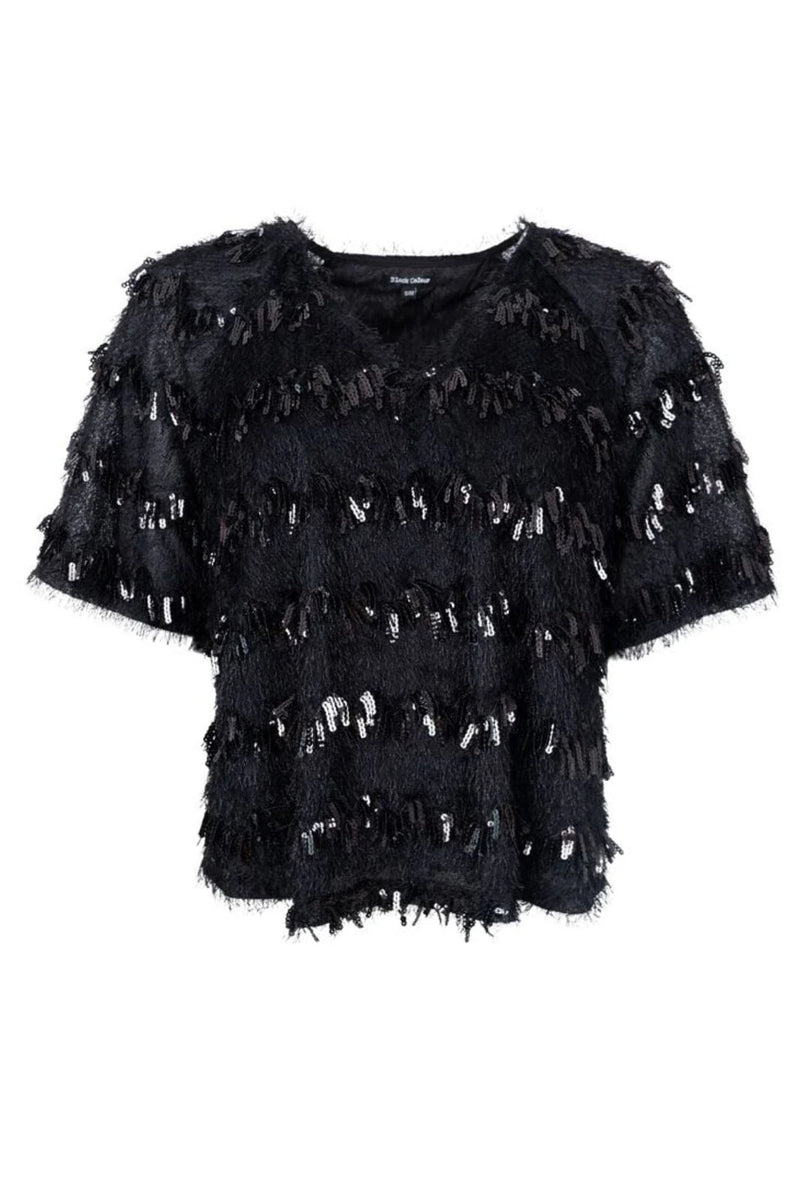 Fitz Sequin Fringe Top in Black