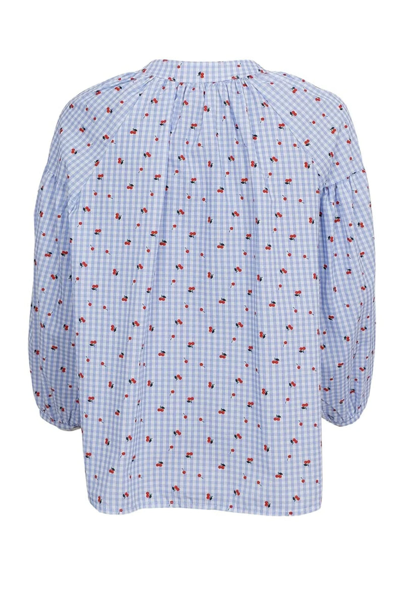 Witty Blouse in Blue Gingham & Cherry