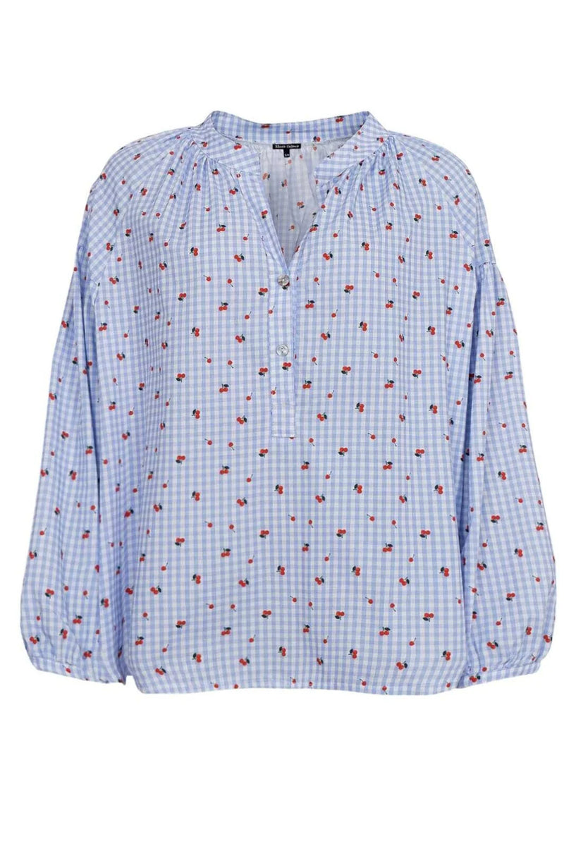 Witty Blouse in Blue Gingham & Cherry