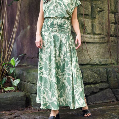 Luna Wide Smock Skirt in Sage Green