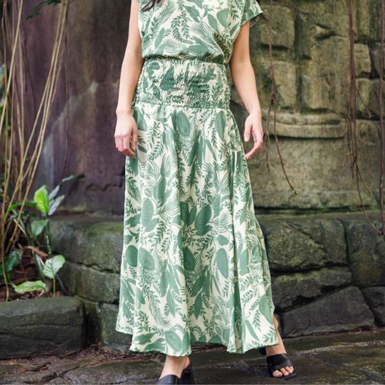 Luna Wide Smock Skirt in Sage Green