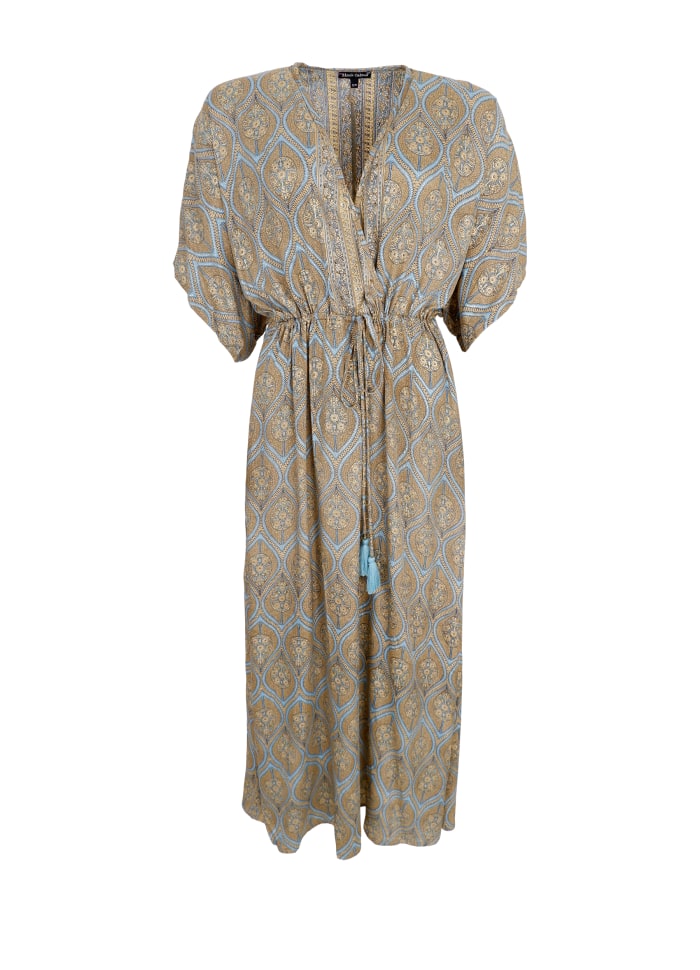 Luna Long V-Neck Dress in Tulip Sky
