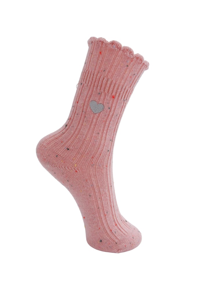 Alisa Embroidered Heart Ribbed Socks