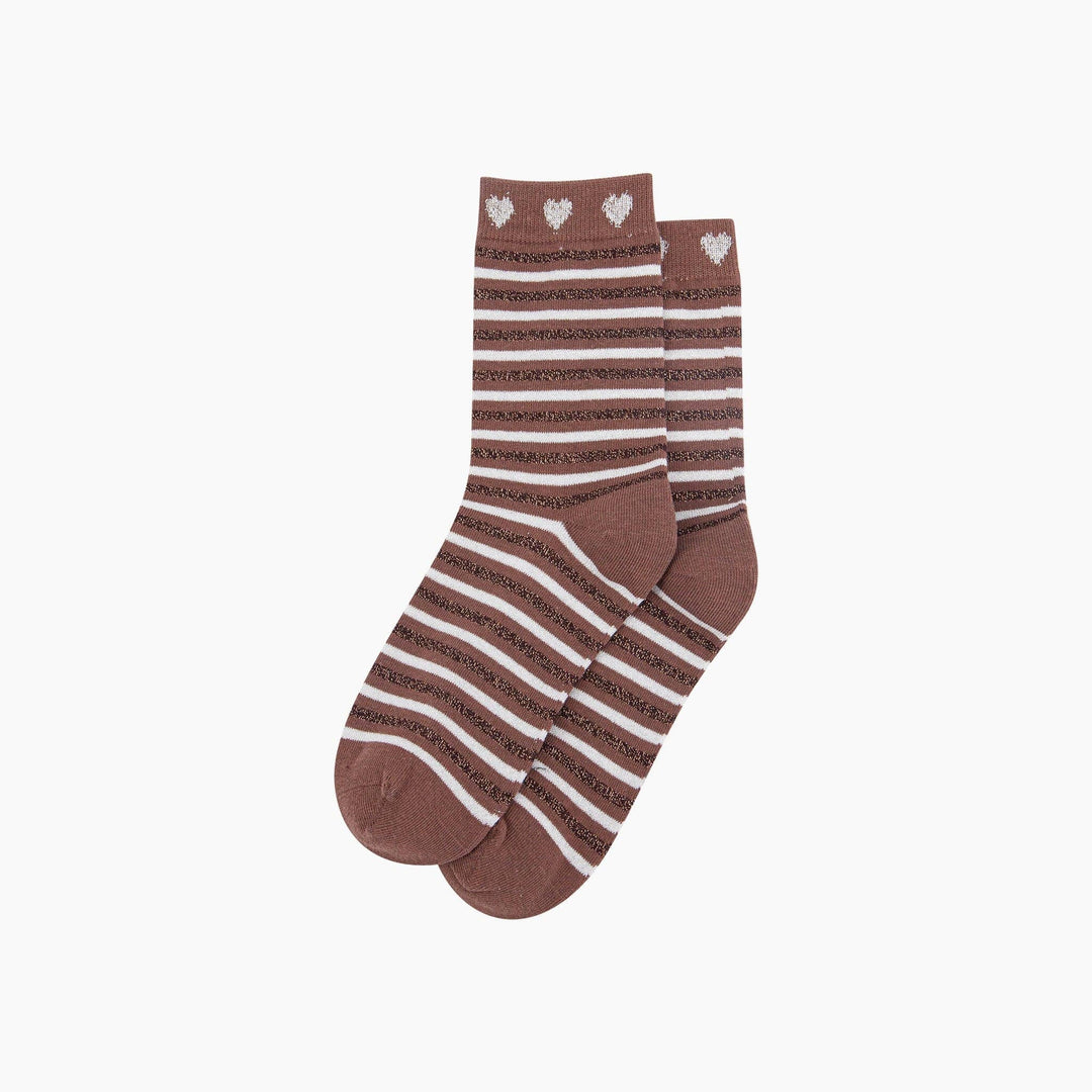 Stripes Hearts Combed Cotton Glitter Socks in Chocolate/Beige: UK 3-7 | EU 36-40 | US 5-9