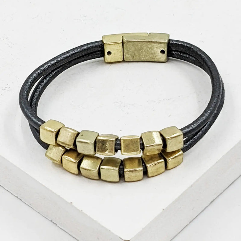 Rustic Nuggets Leather Bracelet