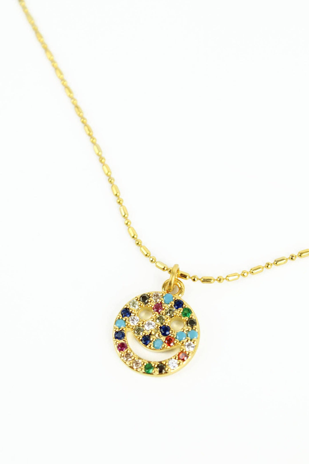 RAINBOW GEMSTONE HAPPY FACE NECKLACE