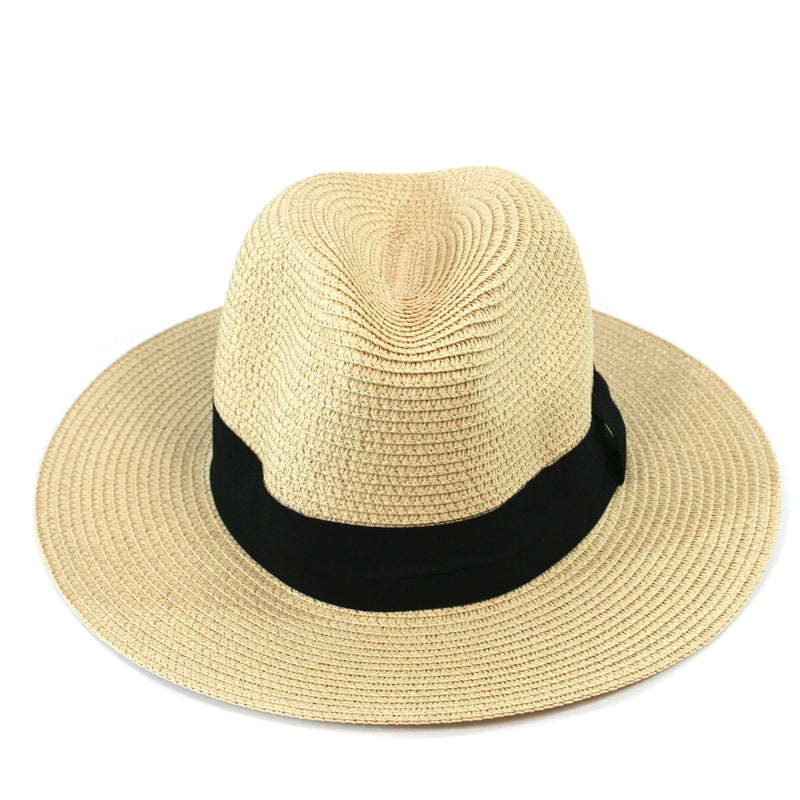 Foldable Panama Hat in Classic Beige with Black Band