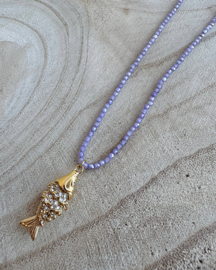 Lilac Shimmery fish Gold Plated Waterproof Necklace