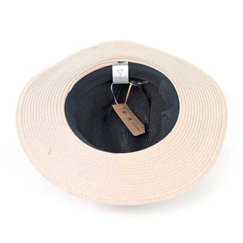 Foldable Panama Hat in Black/ Pale Pink with Leopard Band