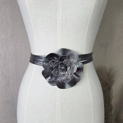 Leather Flower Wraparound Tie Belt