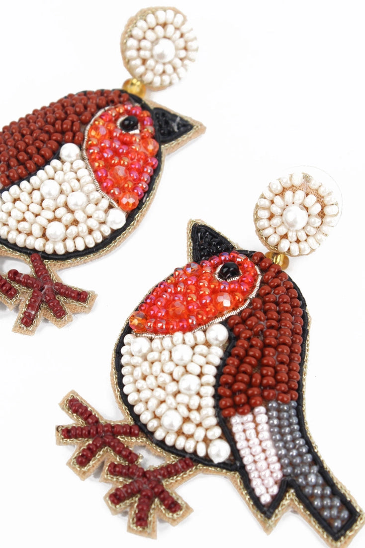 Beaded Robin Statement Earrings