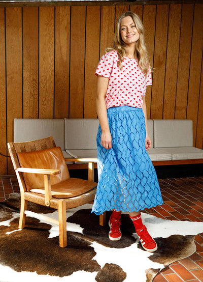 Freya Broderie Midi Skirt in Ocean Blue