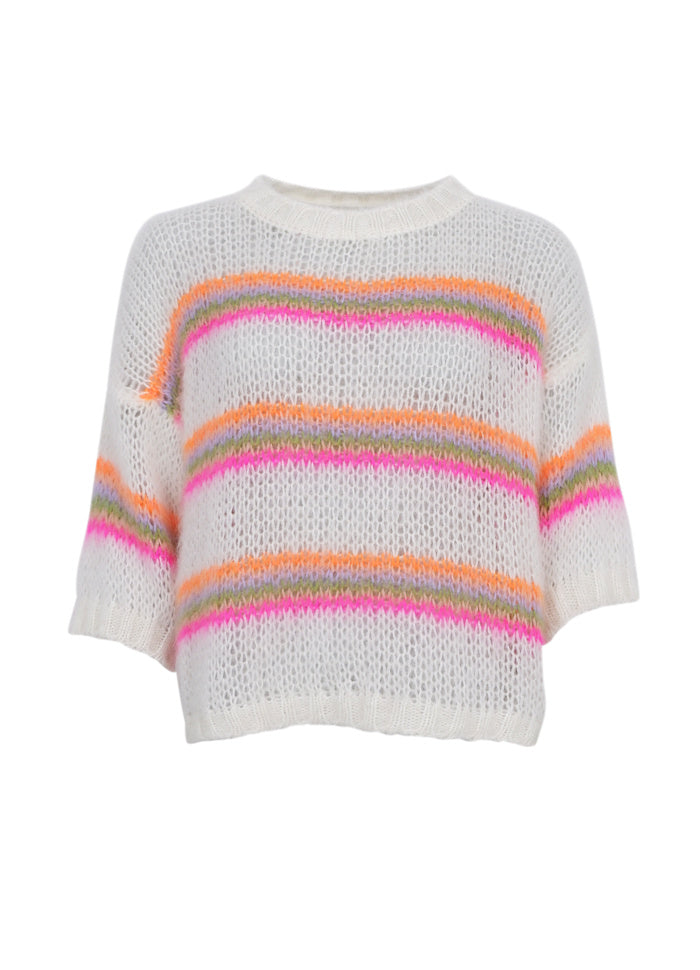 Minna Striped Jumper in White Neon