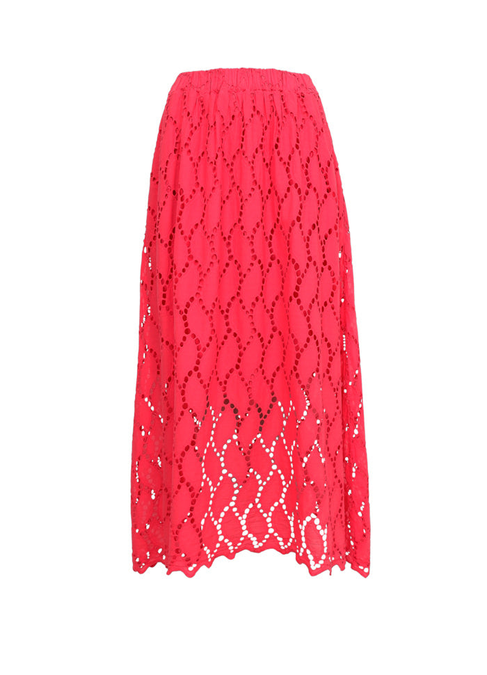 Freya Broderie Midi Skirt in Red