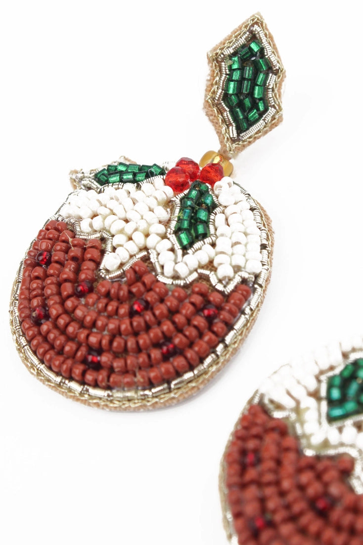 Xmas Pudding Beaded Earrings