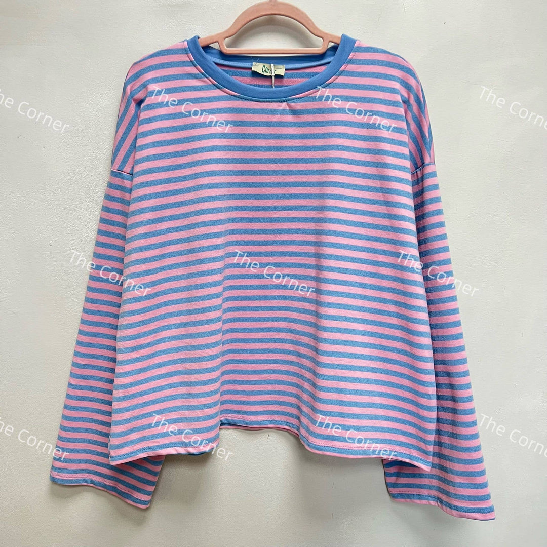 Marseille Oversized Striped Top In Pink &amp; Blue