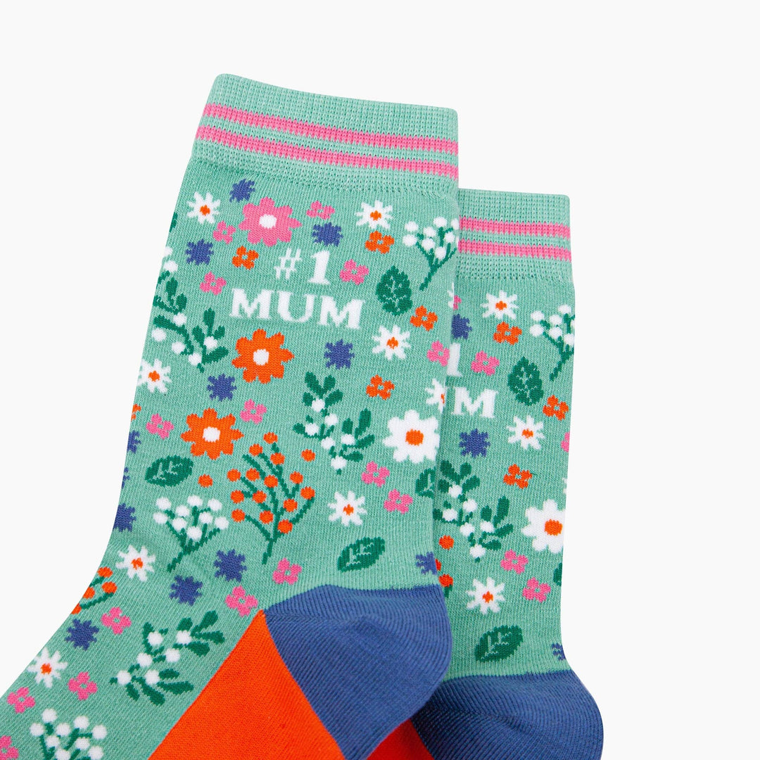 Number 1 Mum Floral Bamboo Socks in Green: UK 3-7 | EU 36-40 | US 5-9