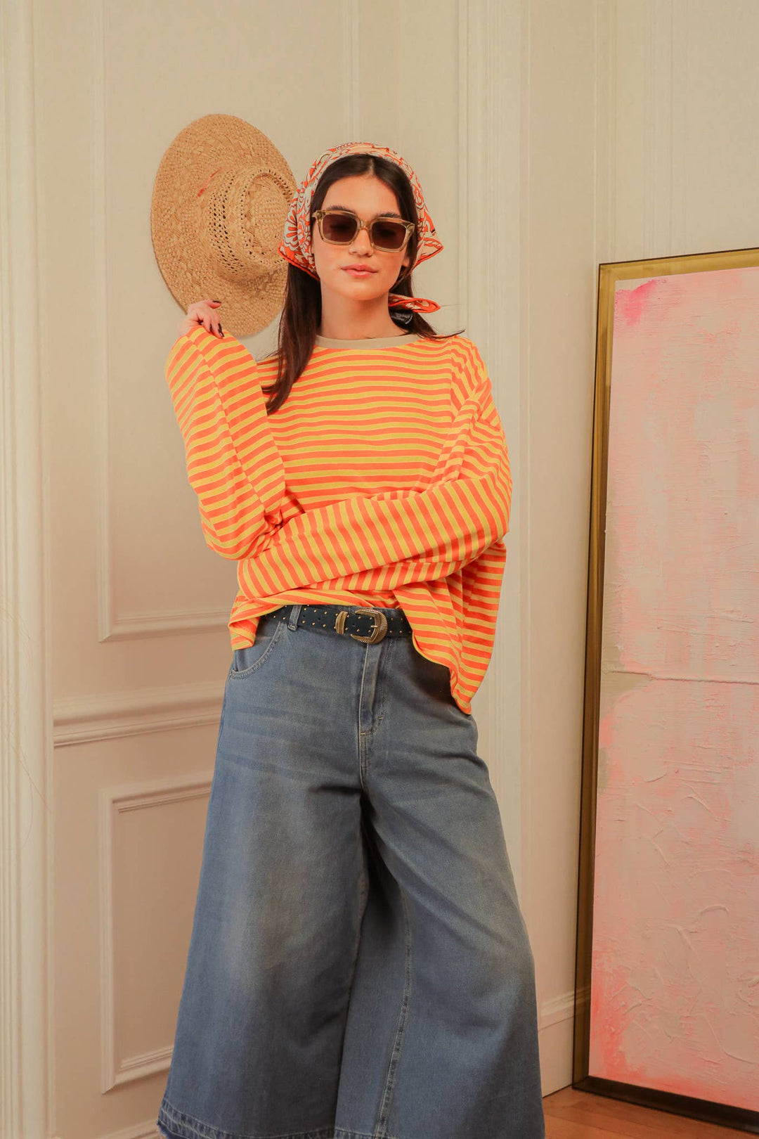 Oversized striped top in Orange